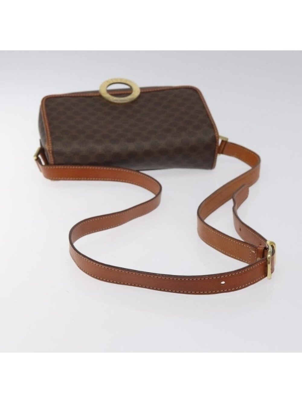 Authentic CELINE Macadam Canvas Circle Shoulder Bag PVC Leather Brown Gold - Picture 14 of 16